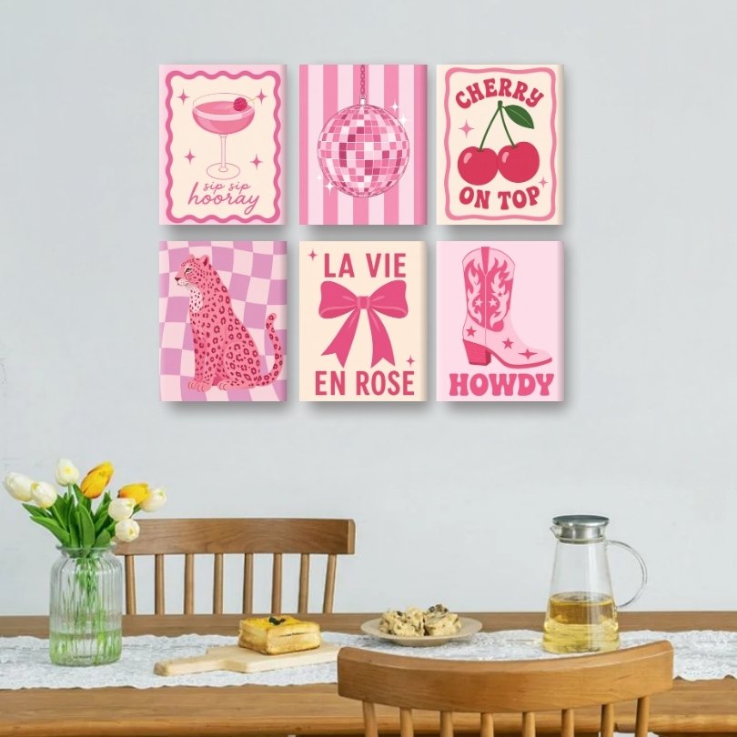 6 Mini-Gemälde | Rosa Cowgirl Set