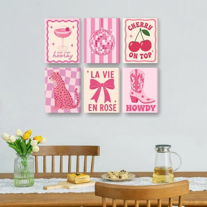 6 Mini-Gemälde | Rosa Cowgirl Set