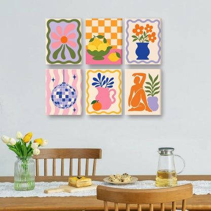 6 Mini-Gemälde | Pastell Disco Set