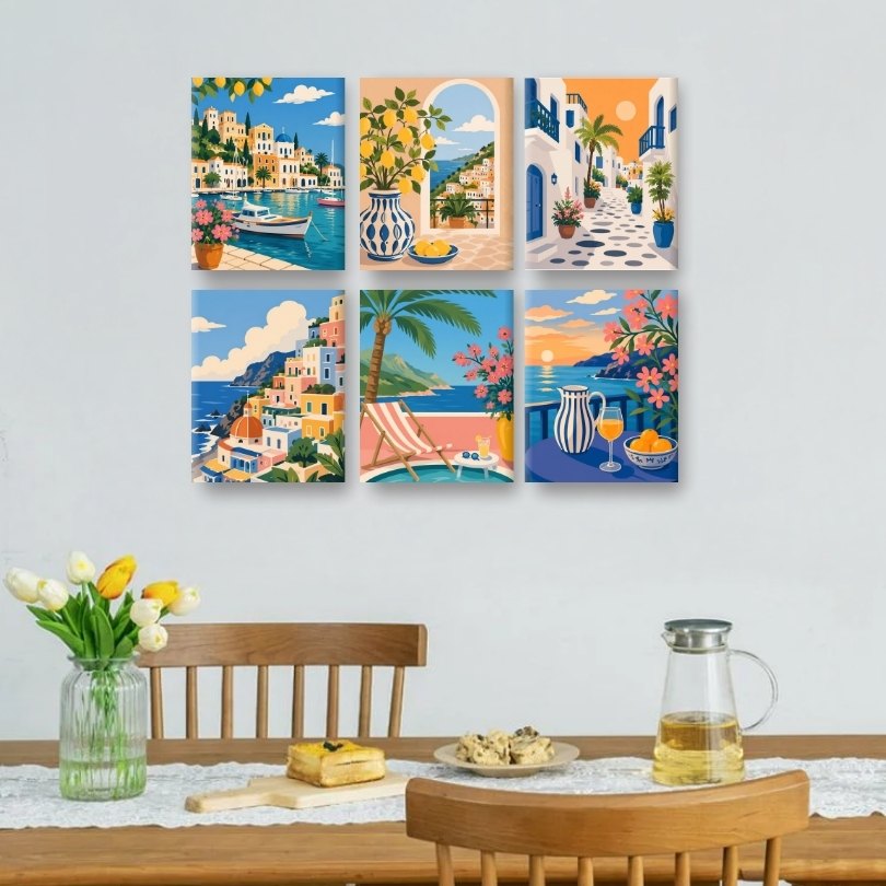 6 Mini-Gemälde | Mediterraner Traum Set