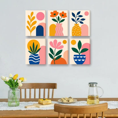 6 Mini-Gemälde | Abstrakte Blüten Set