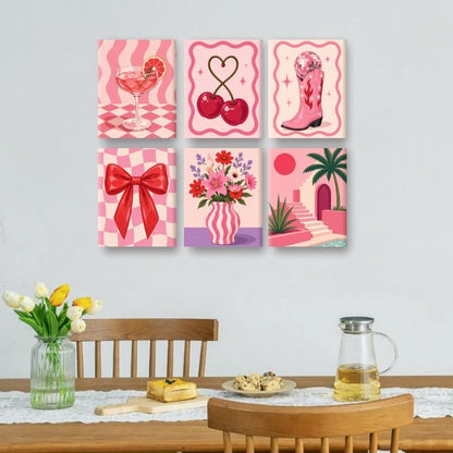 6 Mini-Gemälde | Hübsch in Rosa Set