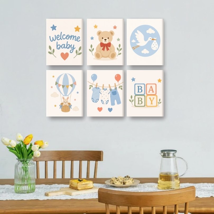 6 Mini-Gemälde | Willkommen Baby Set