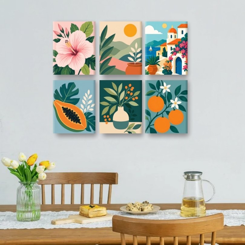 6 Mini-Gemälde | Frische Botanik Set