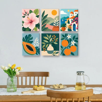 6 Mini-Gemälde | Frische Botanik Set