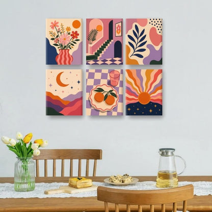 6 Mini-Gemälde | Sonniges Boho Set