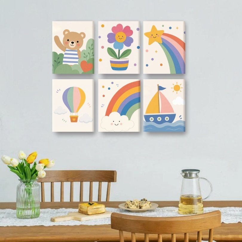 6 Mini-Gemälde | Regenbogen & Sonnenschein Set