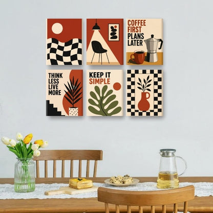 6 Mini-Gemälde | Retro Modernes Set