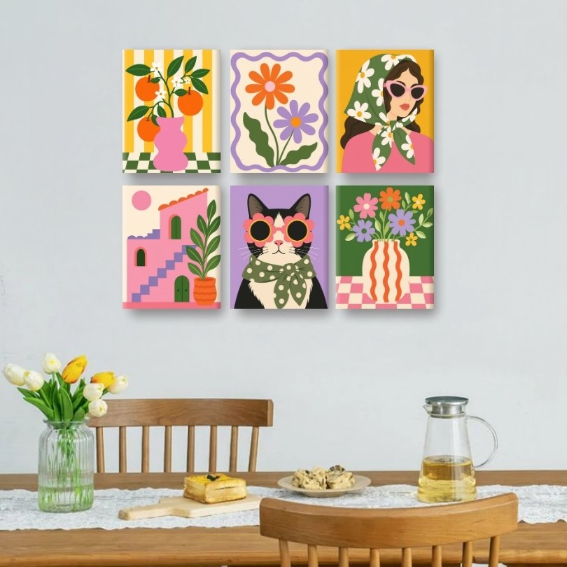 6 Mini-Gemälde | Gänseblümchen Mädchen Set