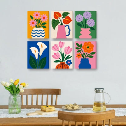 6 Mini-Gemälde | Moderne Blumenvasen Set
