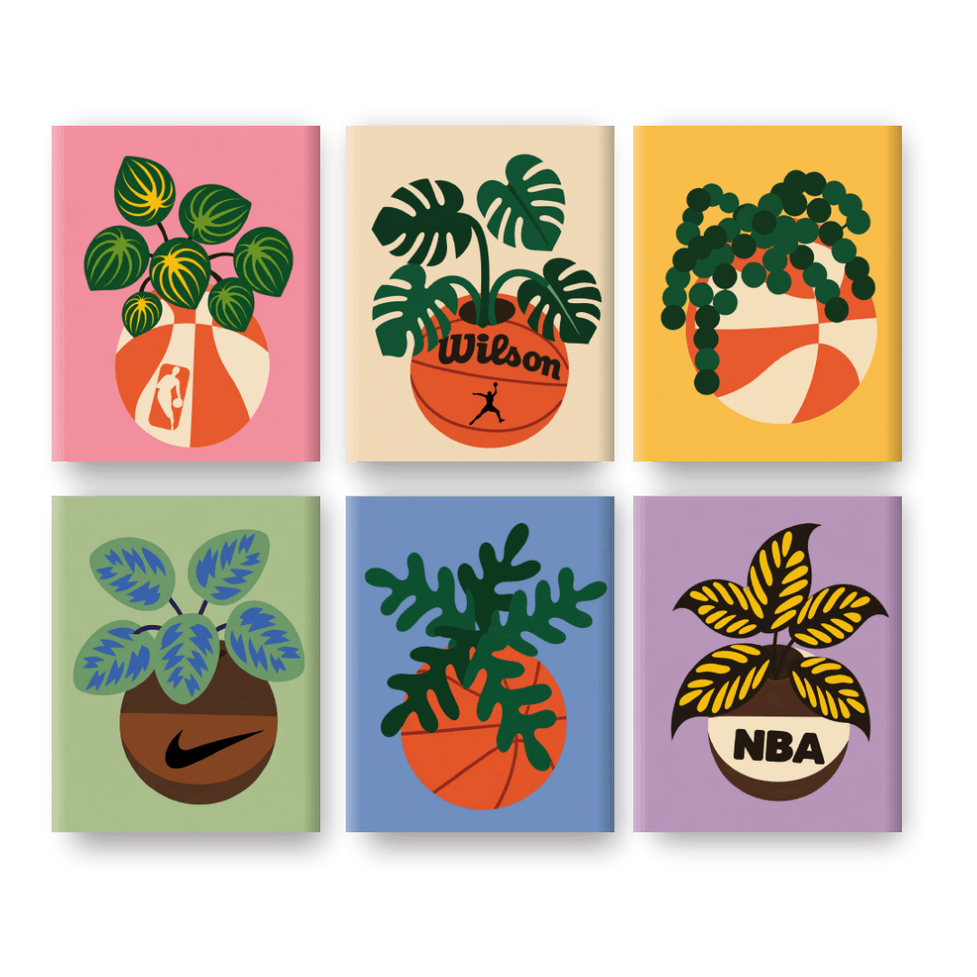 6 Mini-Gemälde | Blühender Basketball Set - Malen nach Zahlen