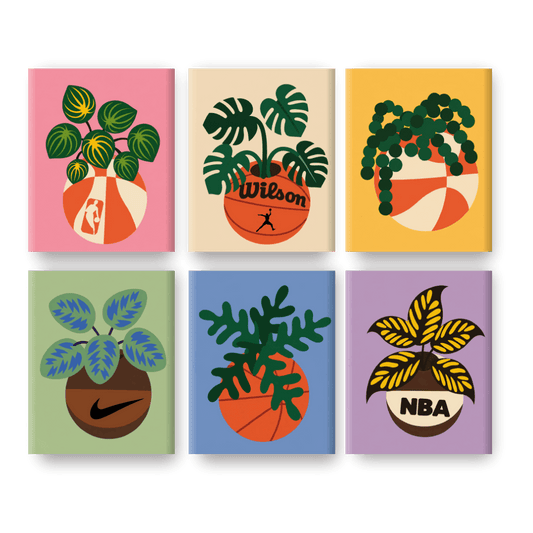 6 Mini-Gemälde | Blühender Basketball Set - Malen nach Zahlen