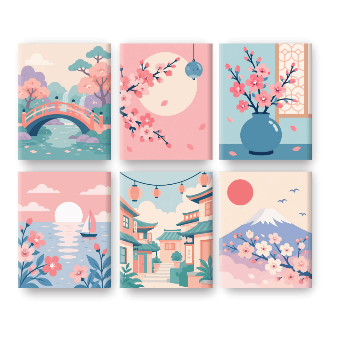 6 Mini-Gemälde | Berg Fuji Set - Malen nach Zahlen