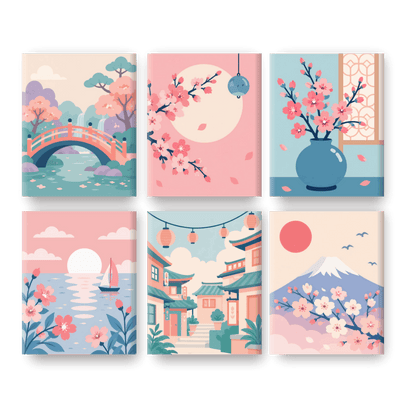 6 Mini-Gemälde | Berg Fuji Set - Malen nach Zahlen