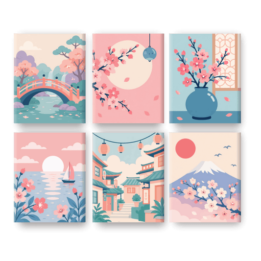 6 Mini-Gemälde | Berg Fuji Set - Malen nach Zahlen