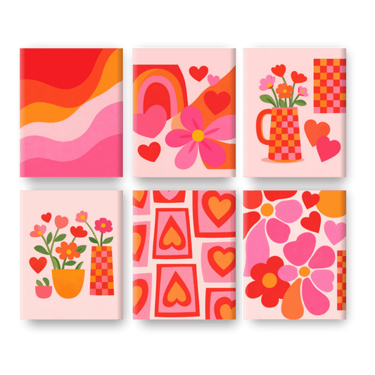 6 Mini-Gemälde | Liebe & Blumen Set - Malen nach Zahlen