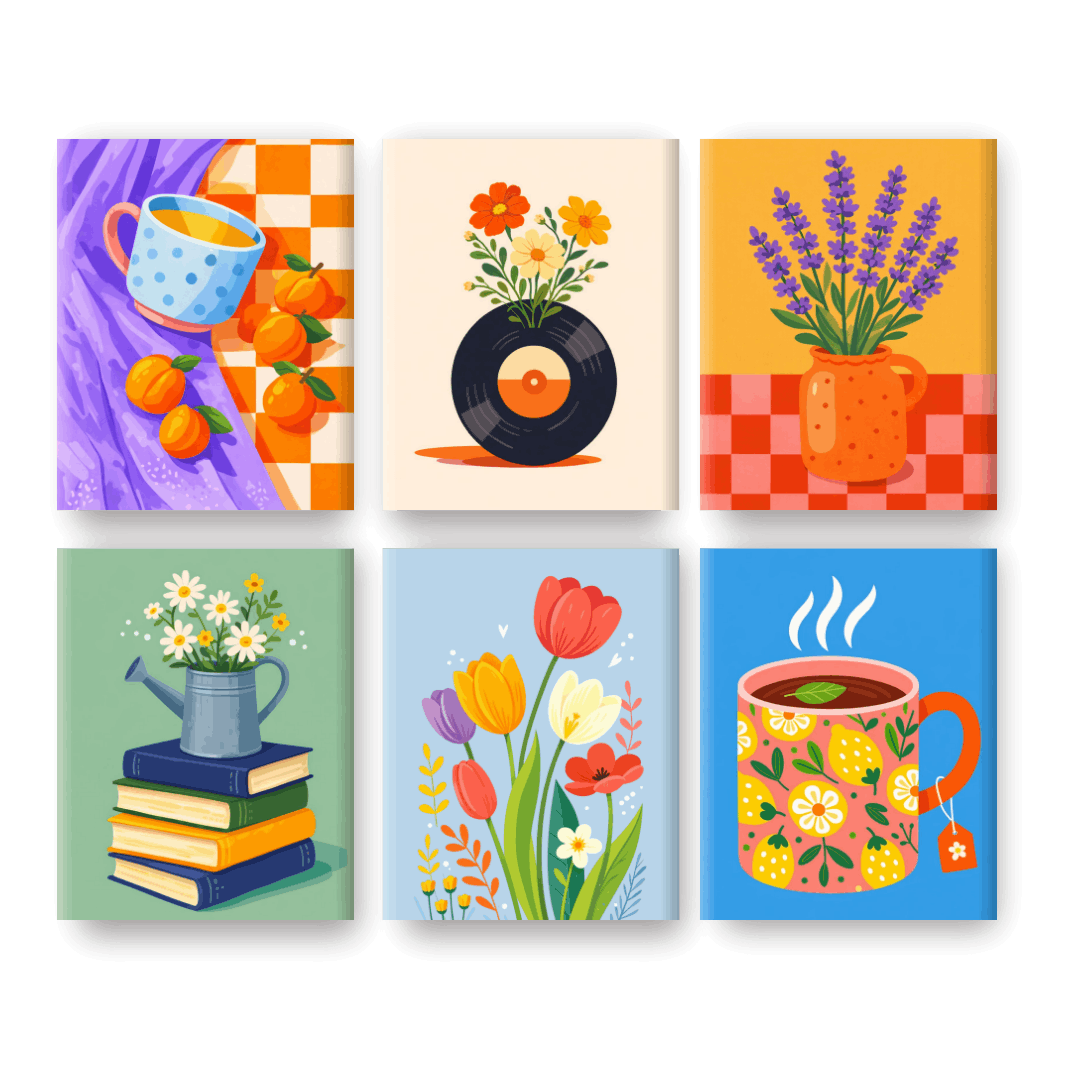 6 Mini-Gemälde | Florale Momente Set - Malen nach Zahlen