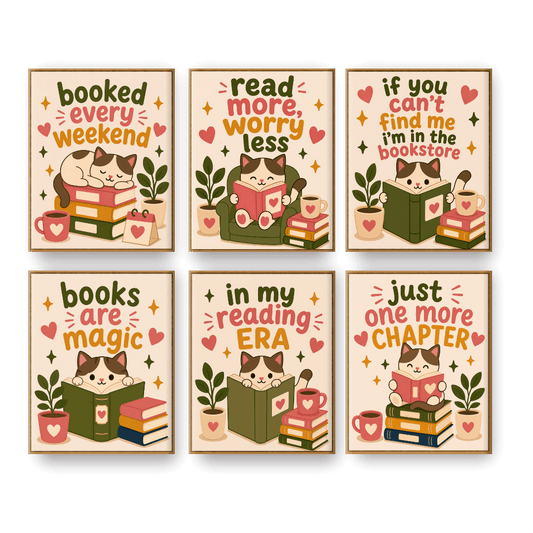6 Mini-Gemälde | Lesende Katze Set - Malen nach Zahlen