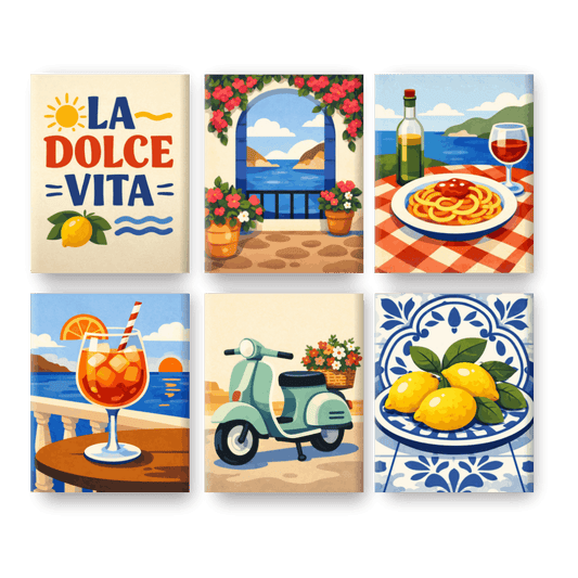 6 Mini-Gemälde | Dolce Vita Momente Set - Malen nach Zahlen