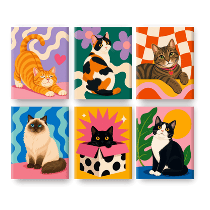 6 Mini-Gemälde | Katzenfreunde Set - Malen nach Zahlen