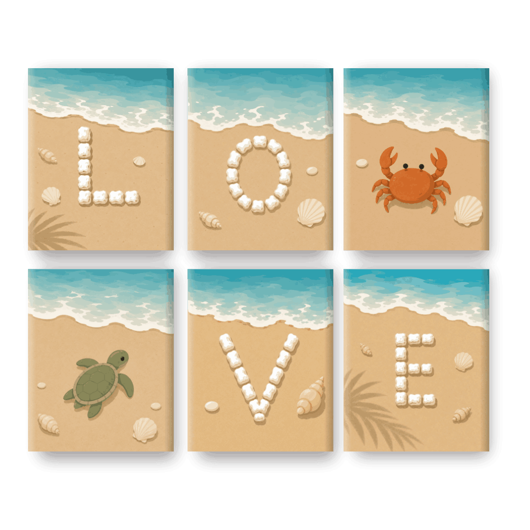 6 Mini-Gemälde | Strandliebe Set - Malen nach Zahlen