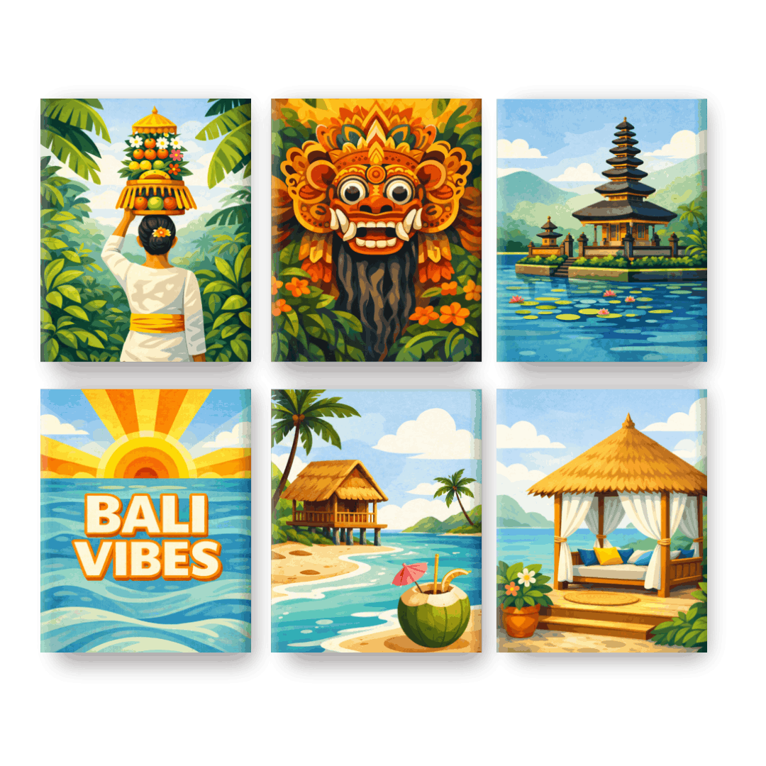 6 Mini-Gemälde | Bali-Vibes-Set - Malen nach Zahlen