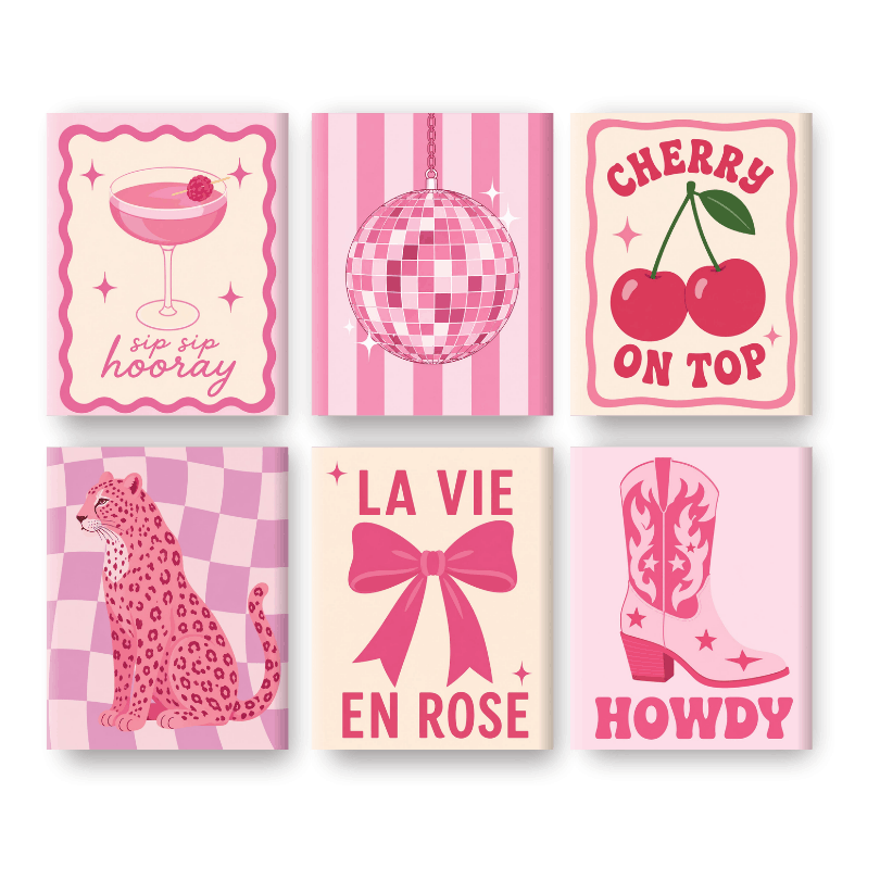 6 Mini-Gemälde | Rosa Cowgirl Set - Malen nach Zahlen