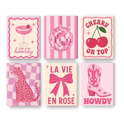 6 Mini-Gemälde | Rosa Cowgirl Set - Malen nach Zahlen