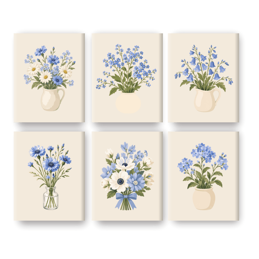 6 Mini-Gemälde | Vergissmeinnicht Set - Malen nach Zahlen