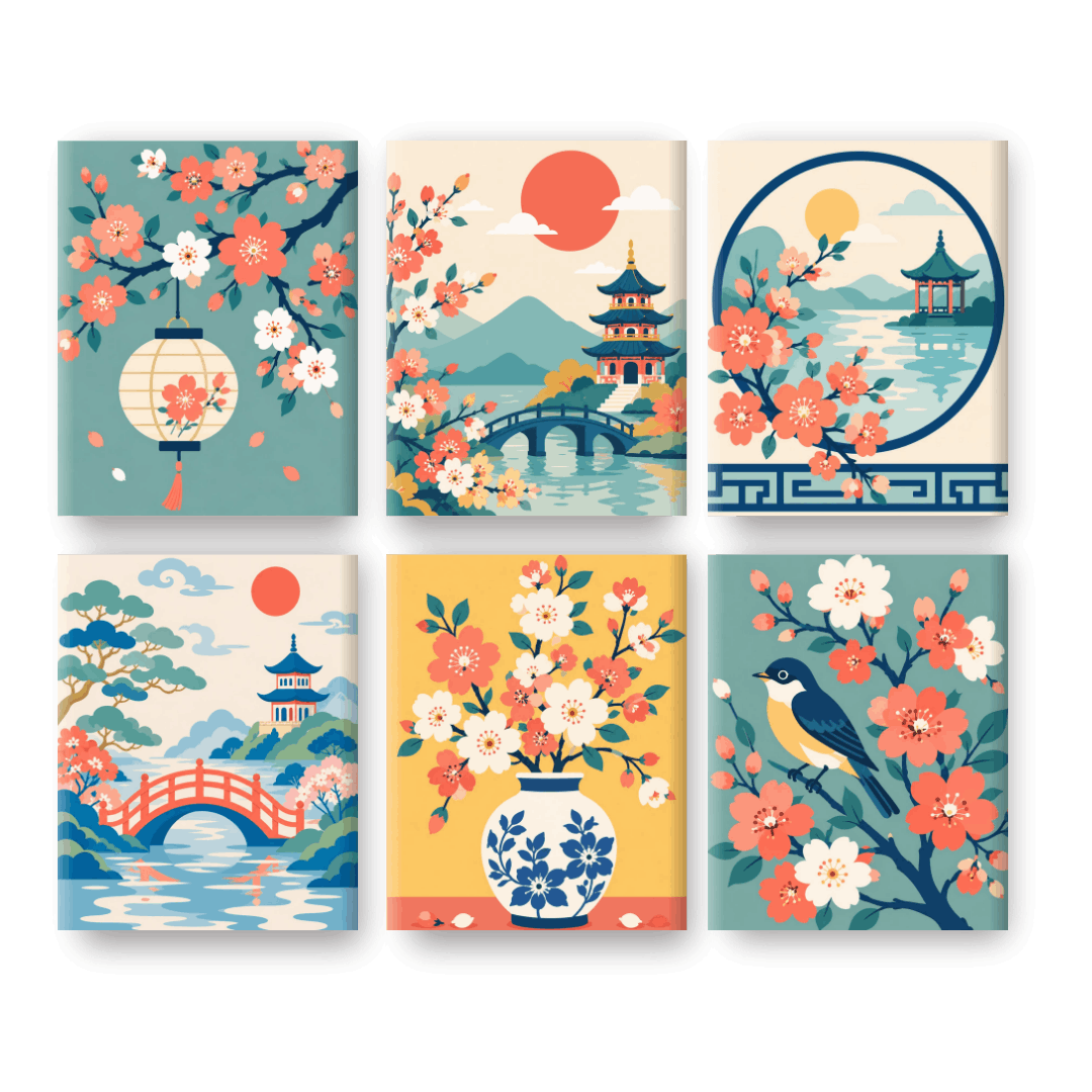 6 Mini-Gemälde | Sakura Träume Set - Malen nach Zahlen