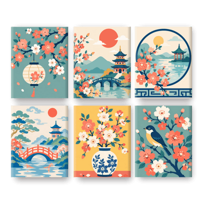 6 Mini-Gemälde | Sakura Träume Set - Malen nach Zahlen