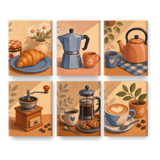 6 Mini-Gemälde | Breakfast Club Set - Malen nach Zahlen