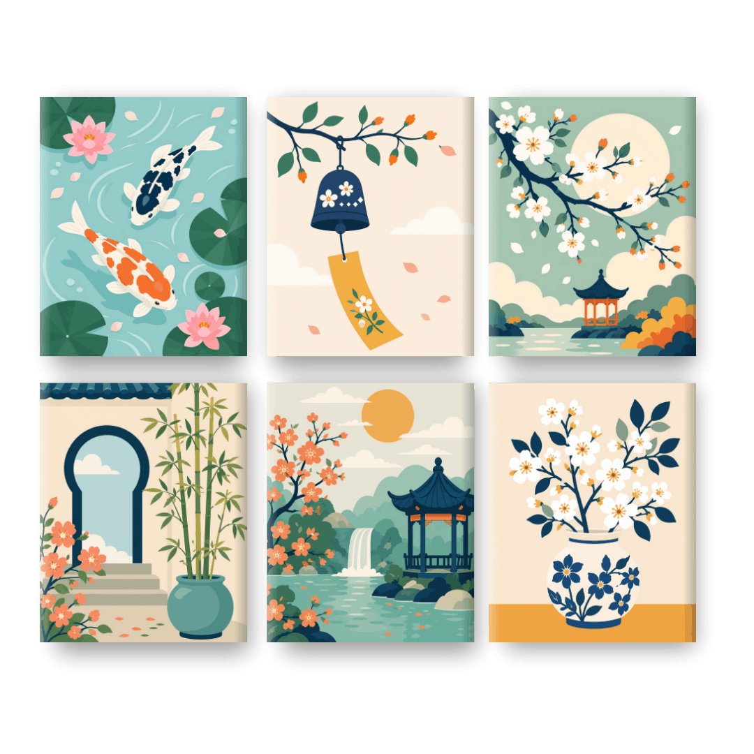 6 Mini-Gemälde | Zen Garten Set - Malen nach Zahlen