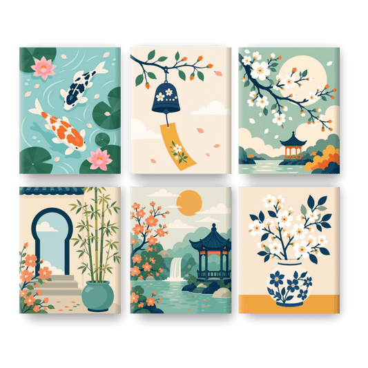 6 Mini-Gemälde | Zen Garten Set - Malen nach Zahlen