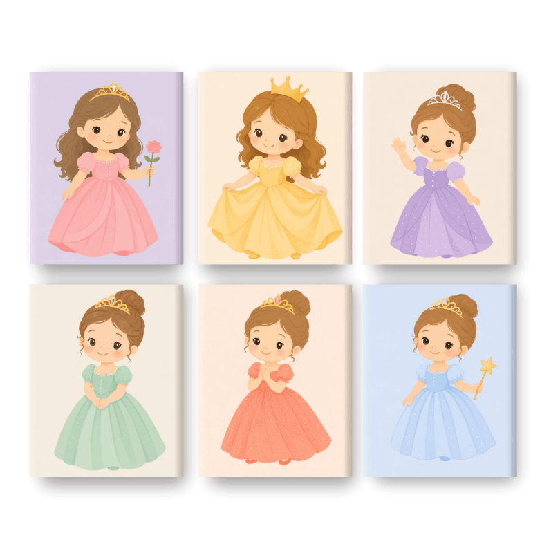 6 Mini-Gemälde | Kleine Prinzessin Set - Malen nach Zahlen