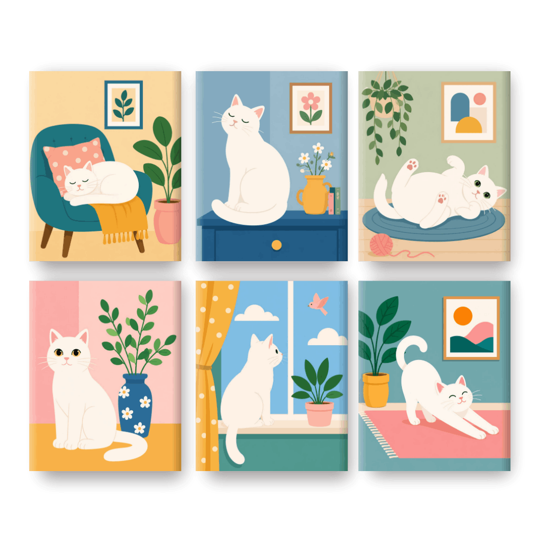 6 Mini-Gemälde | Verträumte Katzen Set - Malen nach Zahlen