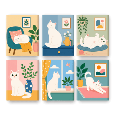 6 Mini-Gemälde | Verträumte Katzen Set - Malen nach Zahlen