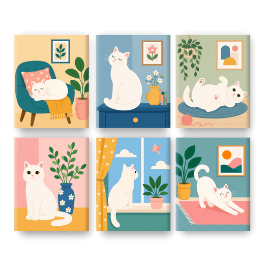 6 Mini-Gemälde | Verträumte Katzen Set - Malen nach Zahlen