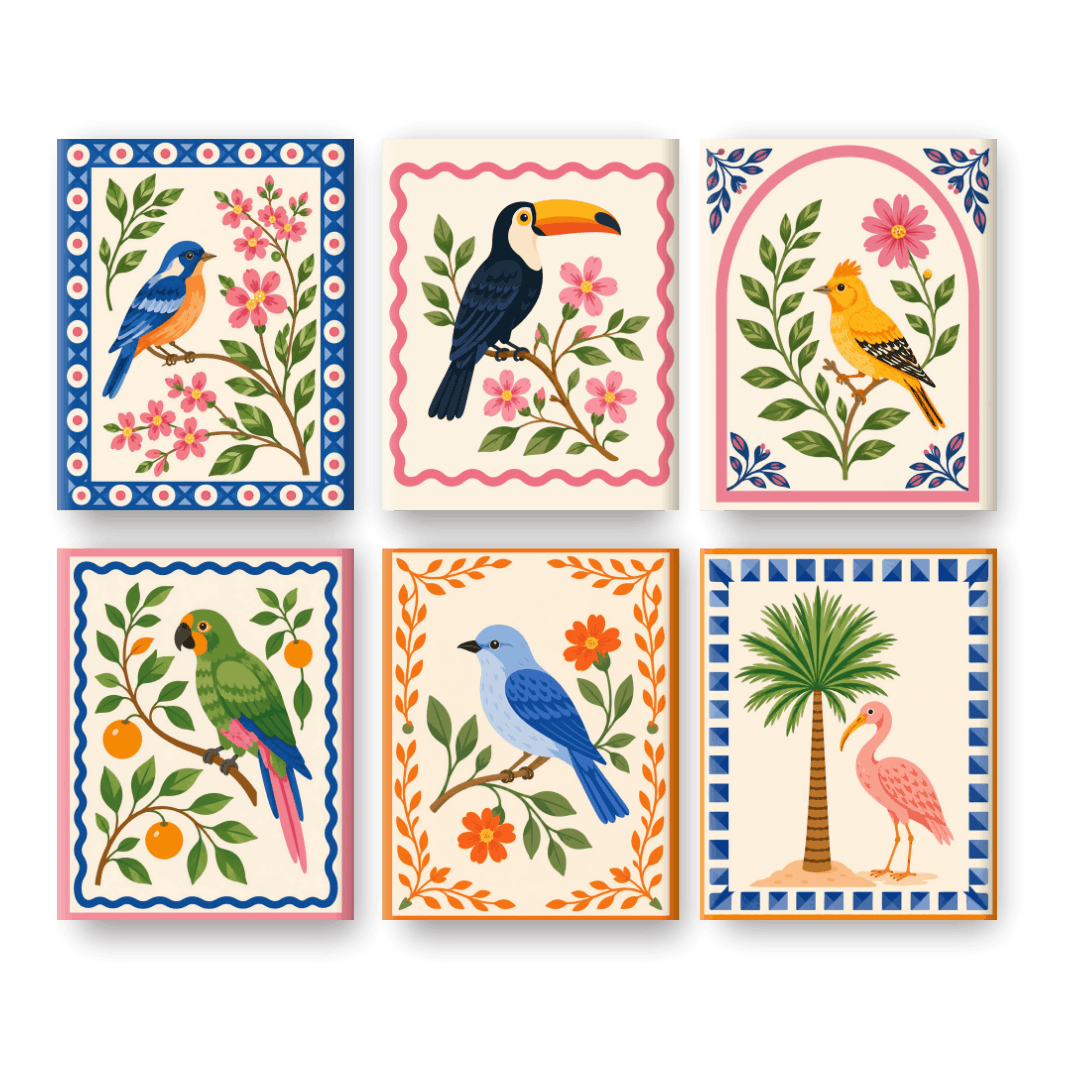 6 Mini-Gemälde | Tropische Vögel Set - Malen nach Zahlen