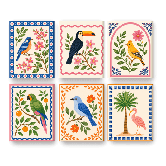 6 Mini-Gemälde | Tropische Vögel Set - Malen nach Zahlen