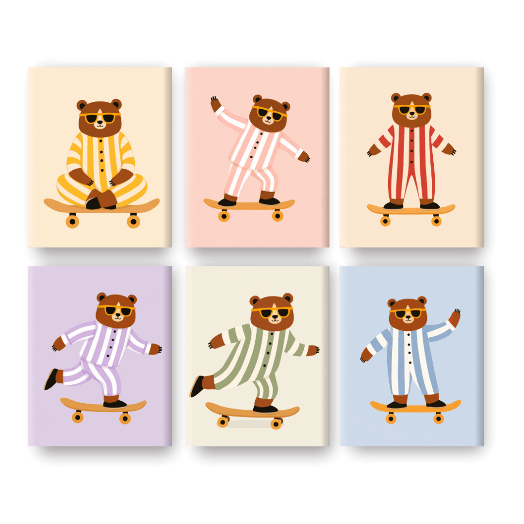 6 Mini-Gemälde | Skater-Bären Set - Malen nach Zahlen