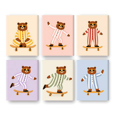 6 Mini-Gemälde | Skater-Bären Set - Malen nach Zahlen