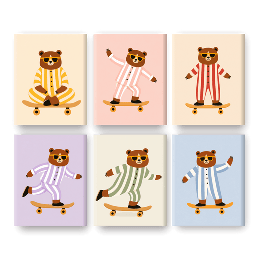 6 Mini-Gemälde | Skater-Bären Set - Malen nach Zahlen