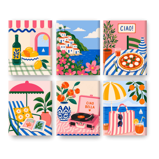 6 Mini-Gemälde | Strandtag Set - Malen nach Zahlen