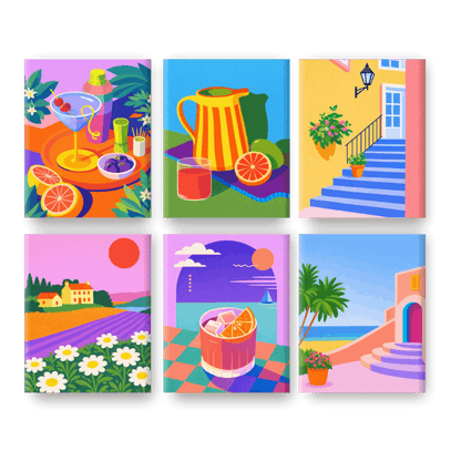 6 Mini-Gemälde | Farbenfroher Sommer Set - Malen nach Zahlen
