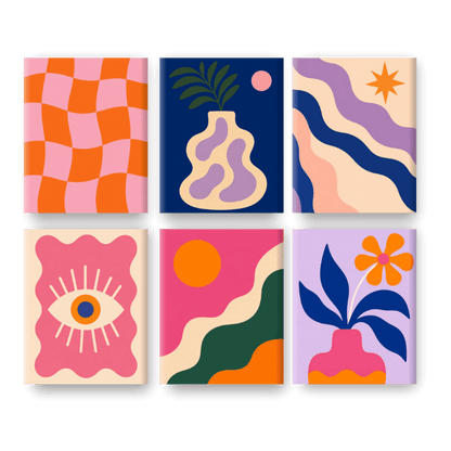 6 Mini-Gemälde | Funky Blumen Set - Malen nach Zahlen