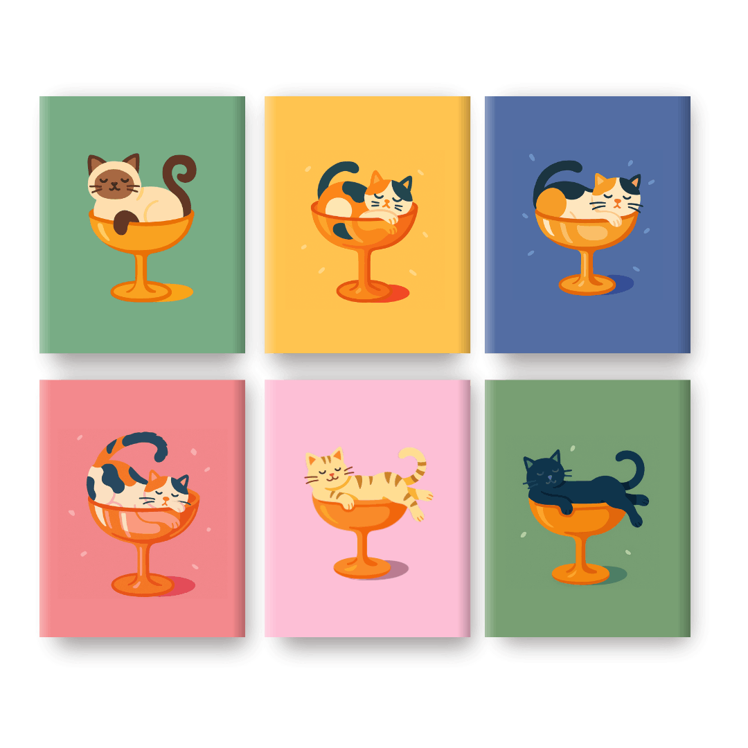 6 Mini-Gemälde | Cocktail Katzen Set - Malen nach Zahlen