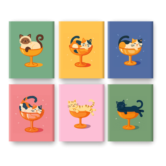 6 Mini-Gemälde | Cocktail Katzen Set - Malen nach Zahlen