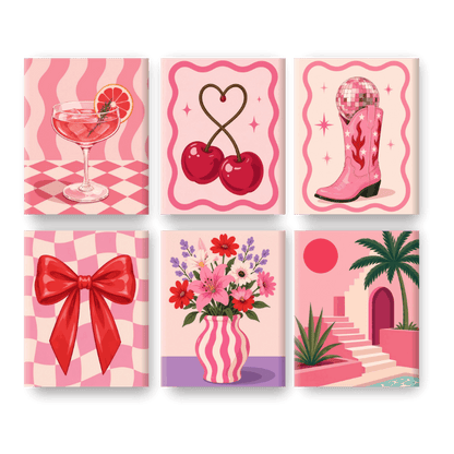 6 Mini-Gemälde | Hübsch in Rosa Set - Malen nach Zahlen