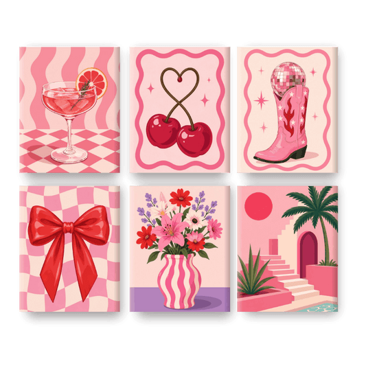 6 Mini-Gemälde | Hübsch in Rosa Set - Malen nach Zahlen
